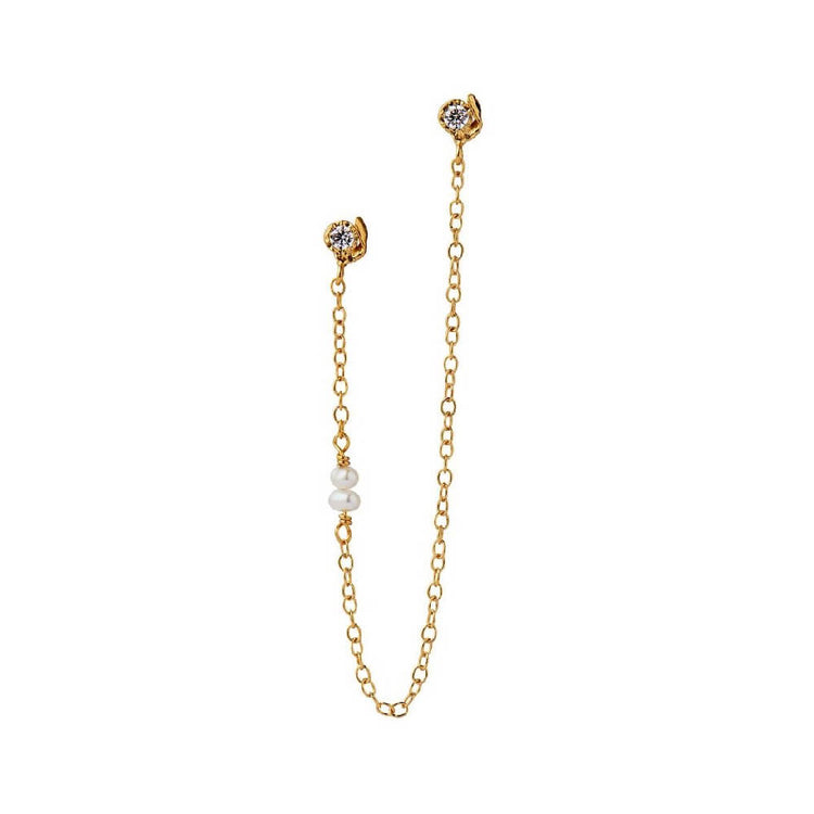 TWIN FLOW EARRING WITH STONES, CHAIN & PEARLS